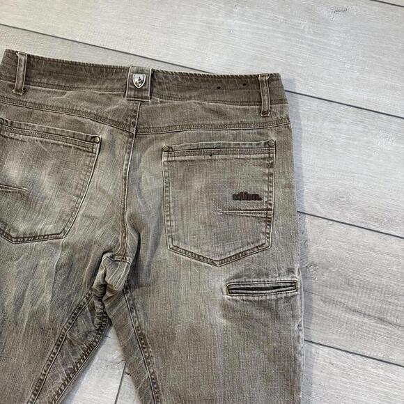 Kuhl Men’s Cargo Utility Pant RIOT Vinatge Patina dye 34x27 Tan Double Knee Work - Picture 6 of 11